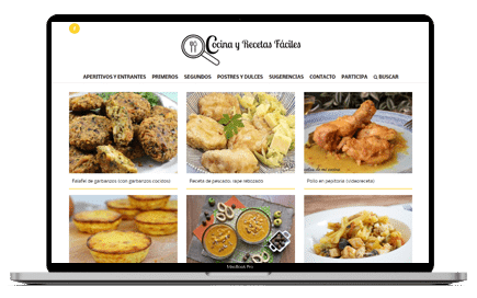 Caso de éxito en alojamiento web Web de Cocina y Recetas Fáciles mostrada en un ordenador portátil