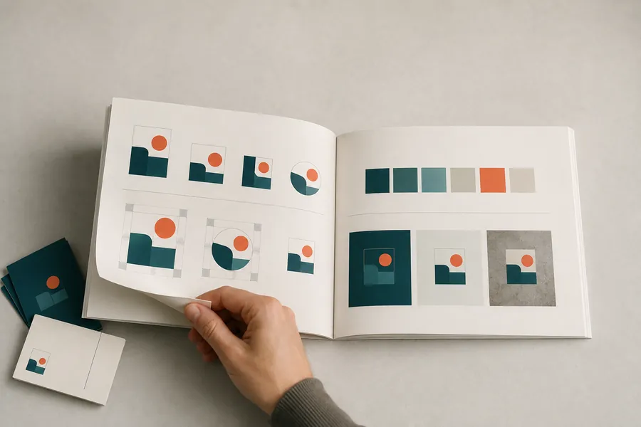 Revisión de versiones gráficas y colores en un manual de identidad