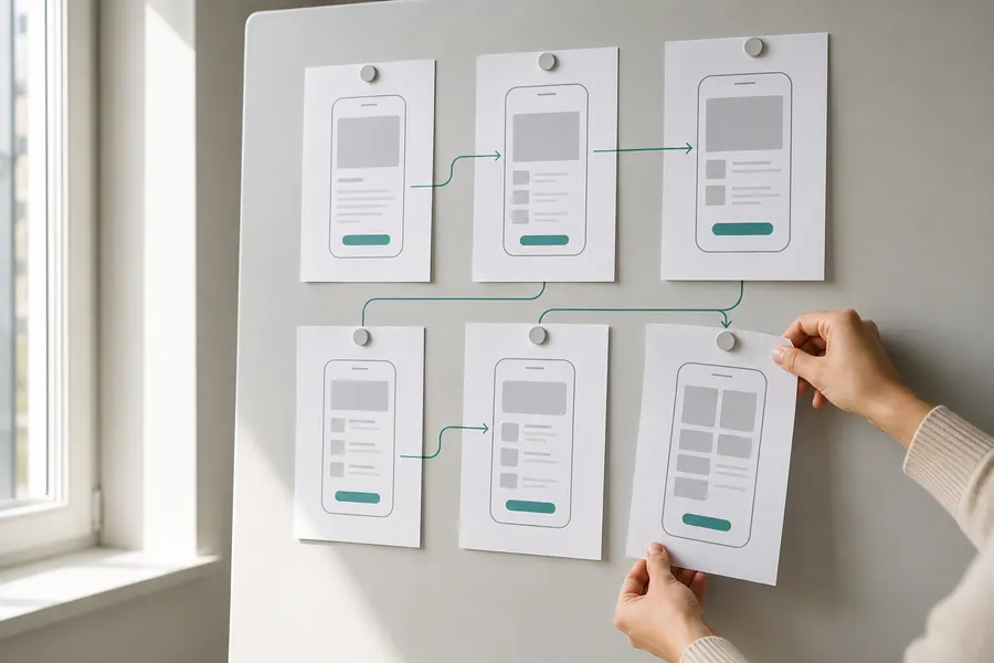 Organización de pantallas y recorridos mediante prototipos de papel