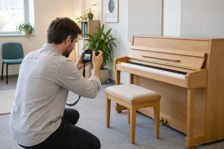 Ilustración de la preparación de fotografías de una escuela de música para su web
