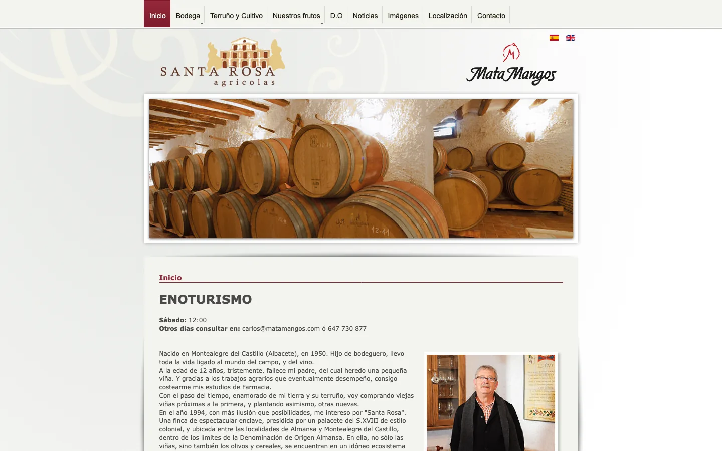 Sitio oficial de Bodegas MataMangos Captura del sitio oficial de Bodegas MataMangos, bodega de Almansa