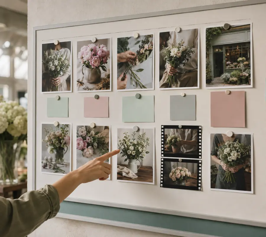 Organización visual de fotografías y contenidos para publicaciones en redes sociales