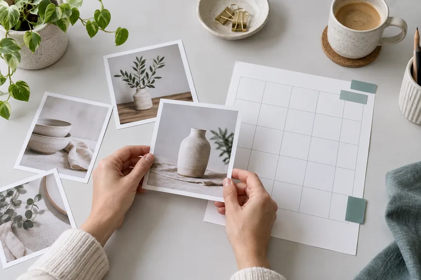 Ilustración de la selección de fotografías para un calendario editorial