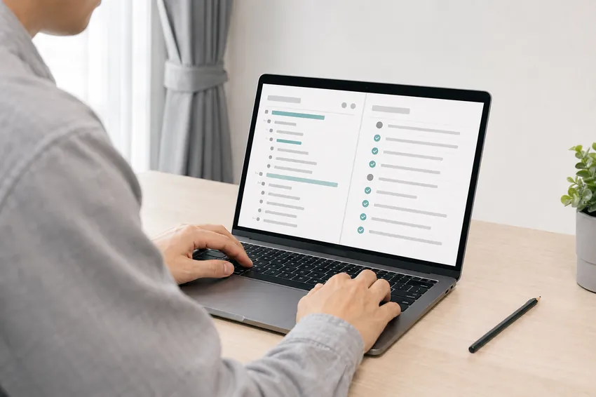 Análisis de una página web y una lista de comprobaciones en un portátil